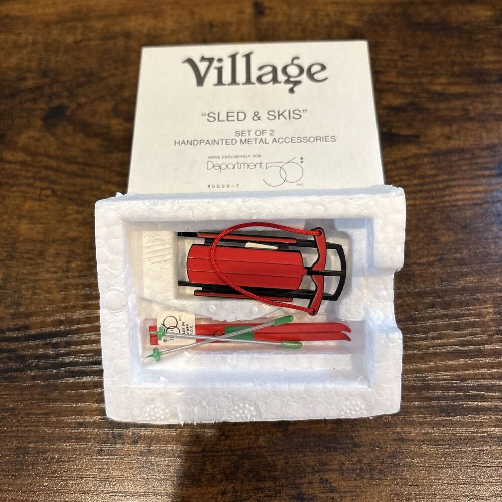 Dept 56 "Sled & Skis” Set of 2 Heritage Village‎ Christmas Holiday